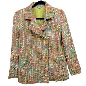 Komfit Colorful Tweed Double Breasted Blazer Size‎ Large Career Retro Old Money